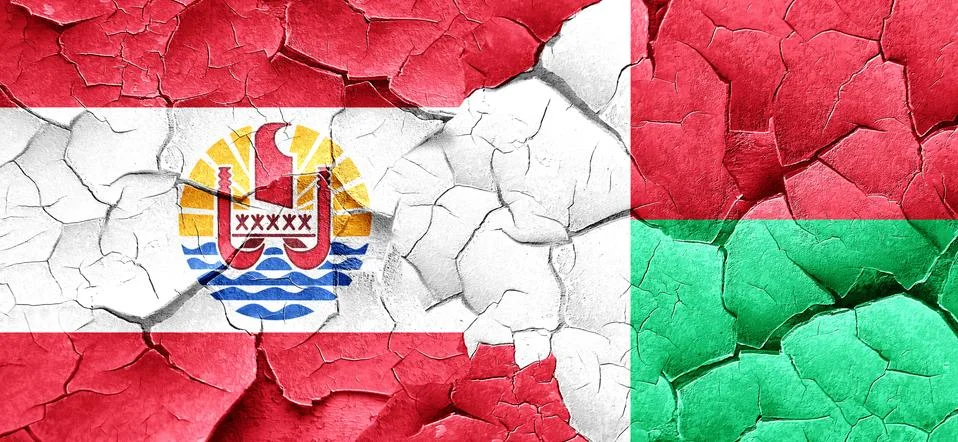 French polynesia flag with Madagascar flag on a grunge cracked w Stock Illustration