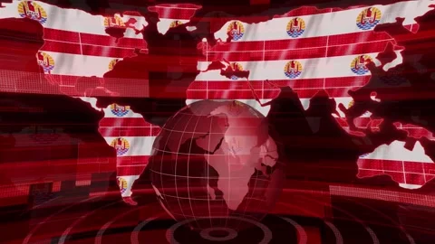 French Polynesia flag news technology earth map animated background Stock Footage 264602814