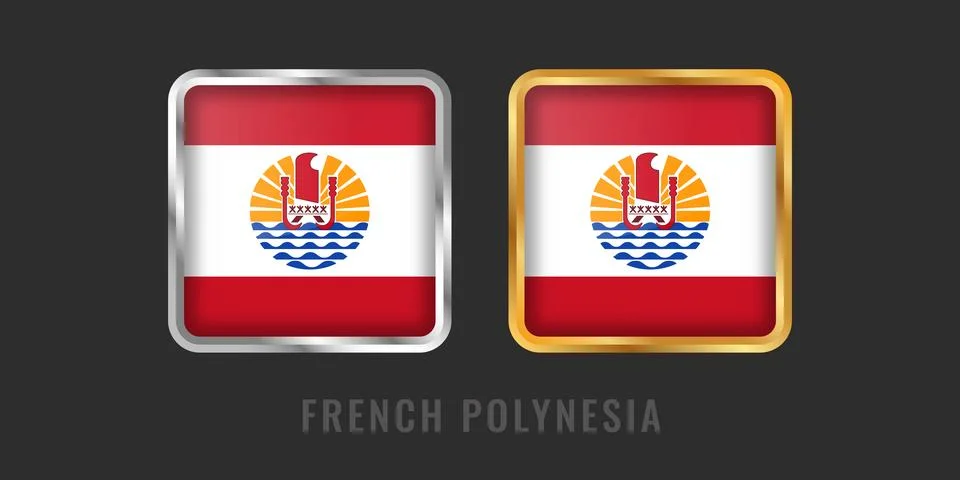 French Polynesia Flag Square Gold and Silver Labels - Polynesian Territory .. Stock Illustration