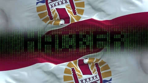 French Polynesia flag - Waving flag on matrix binary code background Stock Footage 321419986