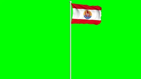 French Polynesia Flag Waving Fluttering on Wind Loopable Green Blue Screen Matte Stock Footage 77580818