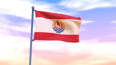 French Polynesia Flag waving in the high wind Video stock 154873477