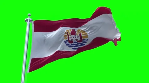 French Polynesia Flag Waving in Loopable and Textured green screen background Stock Footage 296876664