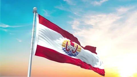 French Polynesia-Flag Waving Realistic With Sky Stock Footage 301440647