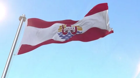 French Polynesia Flag waving in the sky Stock Footage 343549550