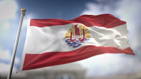French Polynesia Flag Waving Slow Motion 3D Rendering Blue Sky Background -.. Stock Footage 75250473