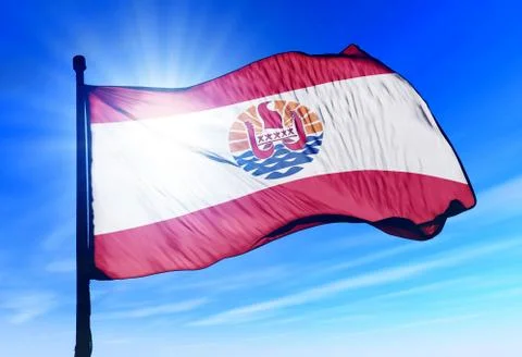 French polynesia flag waving on the wind Illustrazione stock