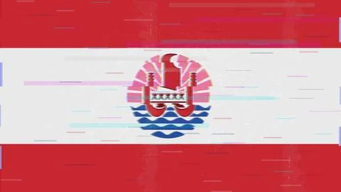 French Polynesia Glitch Flag Vector - RGB Split Digital Video Frame Design Stock Illustration