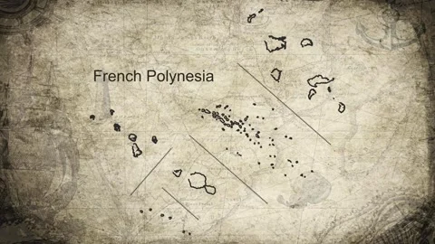 French Polynesia map drawn on a cartography background sheet of paper Stock Footage 313036914