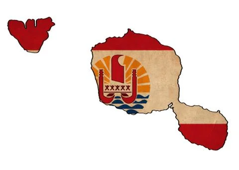 French polynesia map on french polynesia  flag drawing ,grunge and retro flag Stock Illustration