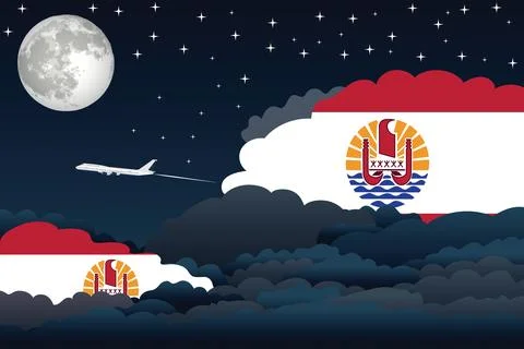 French Polynesia Night Clouds Airplane Vector Illustration Stock Illustration