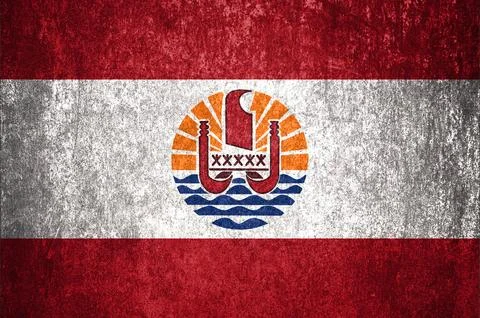 French Polynesia State Flag. Dirty French Polynesia flag on metal surface. Stock Photos