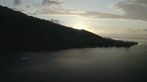 French Polynesia Sunset on the Mountain in Cooks Bay Stock Footage 168730518