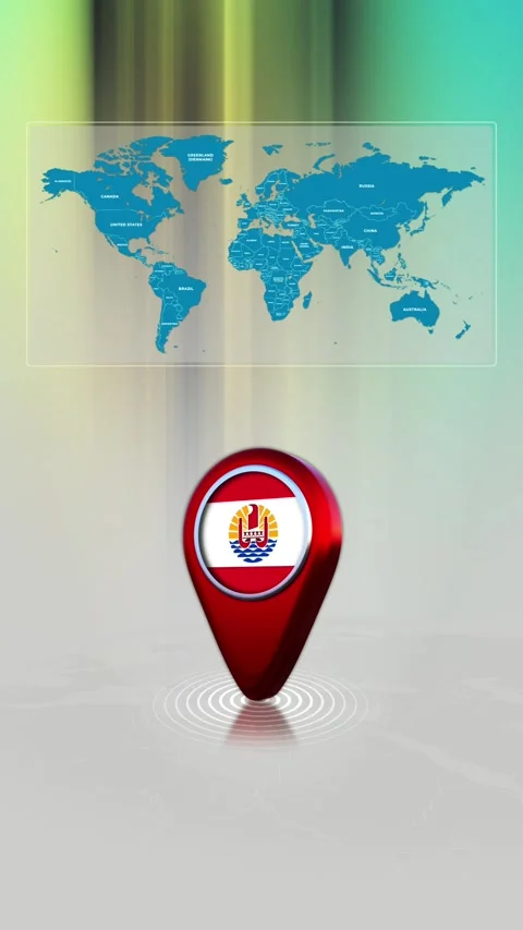 French Polynesia World Map Pin Location Background Loop Vertical Video stock 343156790