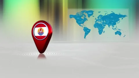 French Polynesia World Map Pin Location Background Loop 4k Video stock 343156791