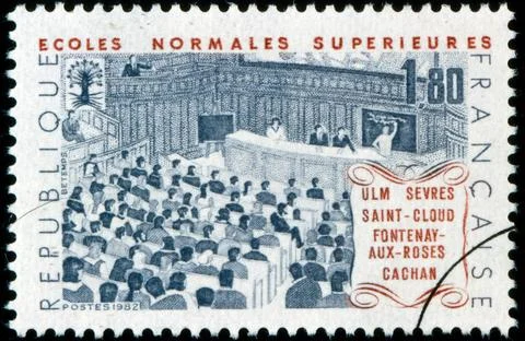  French postage stamp commemorating the Ecole normale Superieure, establis... Stock Photos