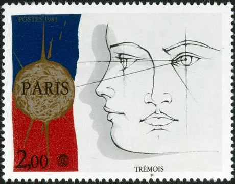  French postage stamp commemorating Pierre-Yves Tremois (born 8 January 19... Stock Photos