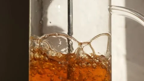 French press close up tea brewing Stock Footage 242662229