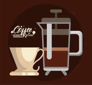 French press coffee brewing method Stock Illustration