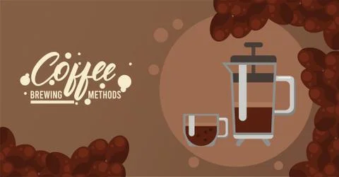 French press coffee brewing method Stock Illustration