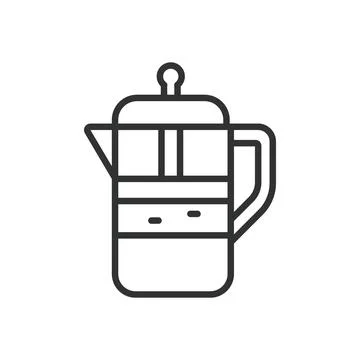 French press coffee icon in line design. coffee brewing press pot cafe drink on Stock Illustration