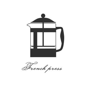 French press coffee maker flat simple icon Vector ground coffee pot. Isolated Stock Illustration