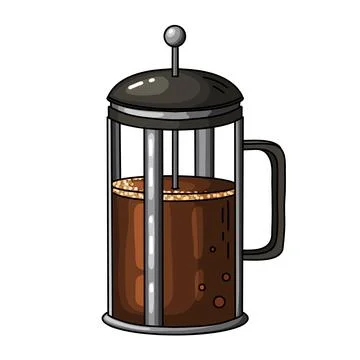 French Press Coffee Maker Hand Drawn Stock Illustration