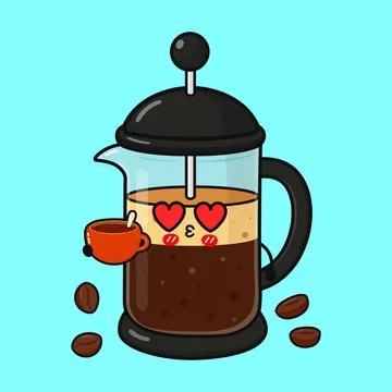 French press coffee maker loving coffee beans イラスト素材