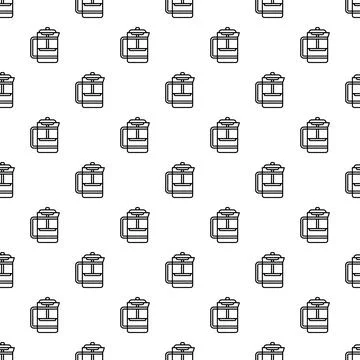 French press coffee maker seamless line art pattern Stock Illustration