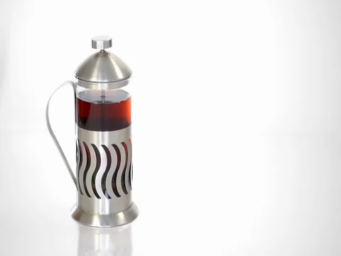 French Press for coffee or tea with tea isolated on white background. Video stock 73803780