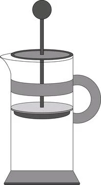 French press isolated object on white background. Brew cafe and teapot. Ilustración de archivo