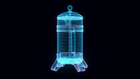 French Press machine 3d hologram rotating 4k Stock Footage 148183635