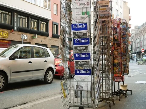 French press reporting about Bataclan Terrorist attack in Paris zoom out from Stock Footage 80625048