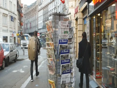 French press reporting about Bataclan Terrorist attack in Paris Stock Footage 80625315