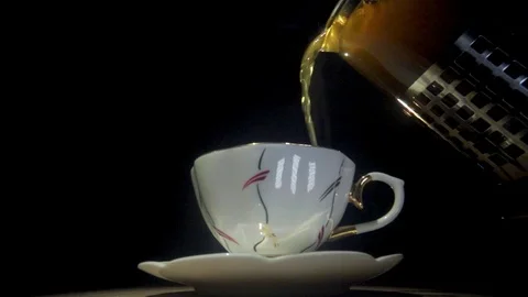 French press tea is poured into a Cup Stock Footage 120421222