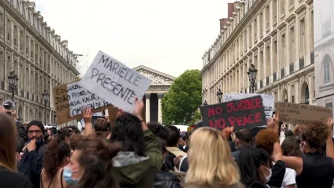 French protestors in front of Madeline at BLM Paris Protests Stock Footage 132316057