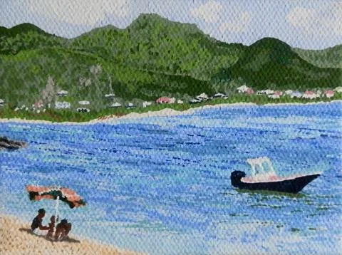 French-side beach scene Stock Illustration