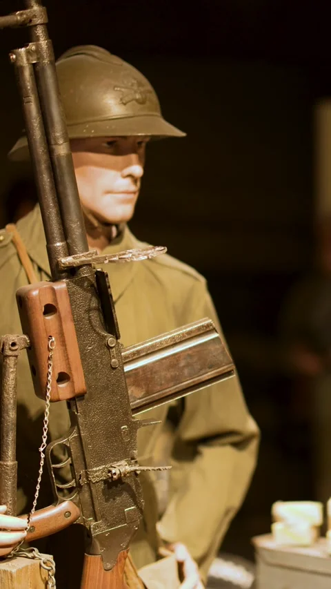 French Soldier Mannequin With Light Machine Gun in War Museum Exhibit Video stock 320853458