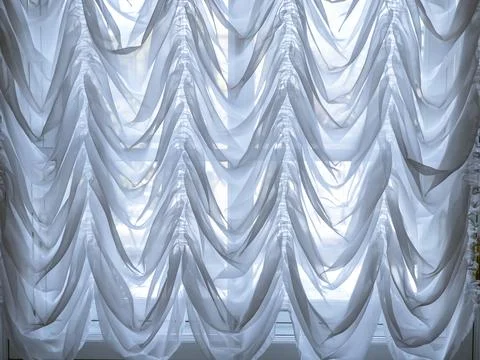 French style, murphy drapes, translucent white curtain on window, background Stock Photos