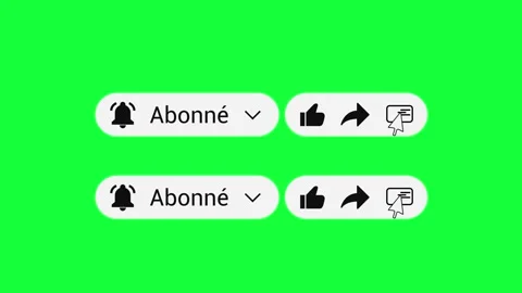 French Subscribe Button Bundle - Like Share Comment Bell Icons - 4K Green Screen Stock Footage 329617009