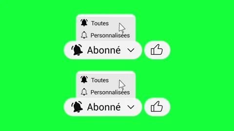 French Subscribe Button Pack: Like &amp; Bell Options - Green Screen 4K Stock Footage 331591200