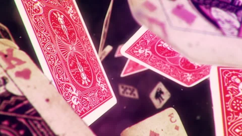 French-suited playing cards floating and spinning on a space background. 動画素材 147234420