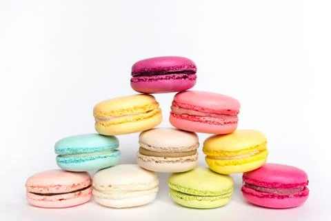 French sweet delicacy macaroon on white background Stock Photos