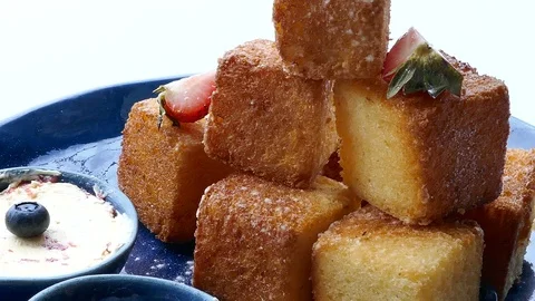 French toast strawberries Stock Footage 85539354