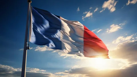 French tricolor flies against a dramatic sk Stock Footage 317021540