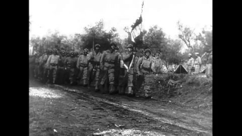 French troops join the 6th Corps and Moroccan troops advance into snowy Stock Footage 146472730