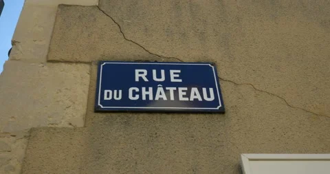French typical road sign plate "Castle road" in small Loire valley village Stock Footage 103816640