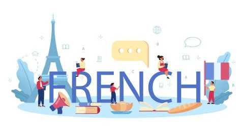 French typographic header. Language school french course. Study Stock Illustration