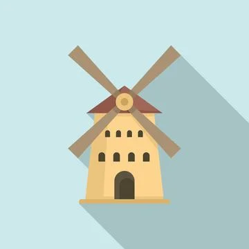 French windmill icon, flat style Stock Illustration