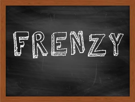 FRENZY  hand writing text on black chalkboard Stock Illustration